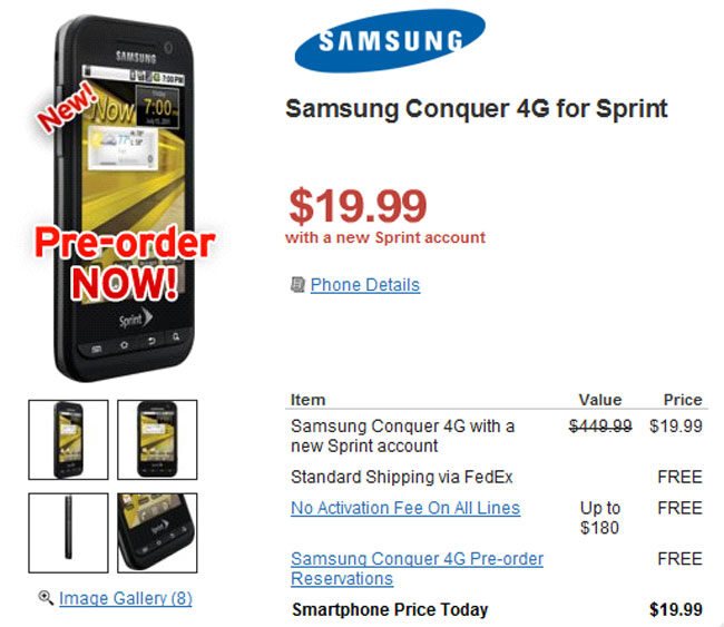 Cheapest SmartPhone? Samsung Conquer 4G for $19.99 with new Contract